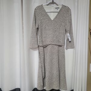 Shelby & Palmer Neutral Check Wrap Midi Dress